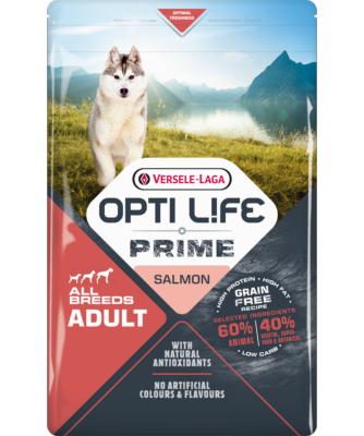 Croquette OPTI LIFE Prime Grain Free au saumon 2.5 kgs